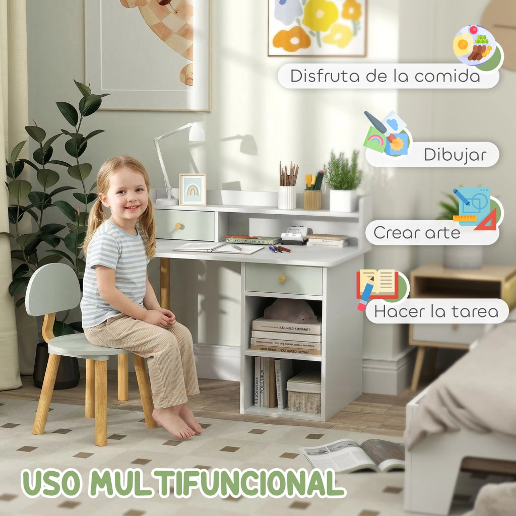 Scrivania per Bambini con Cassetti e Sedia ¨C Minimal ¨C Verde Chiaro e Bianco 90x50x75
