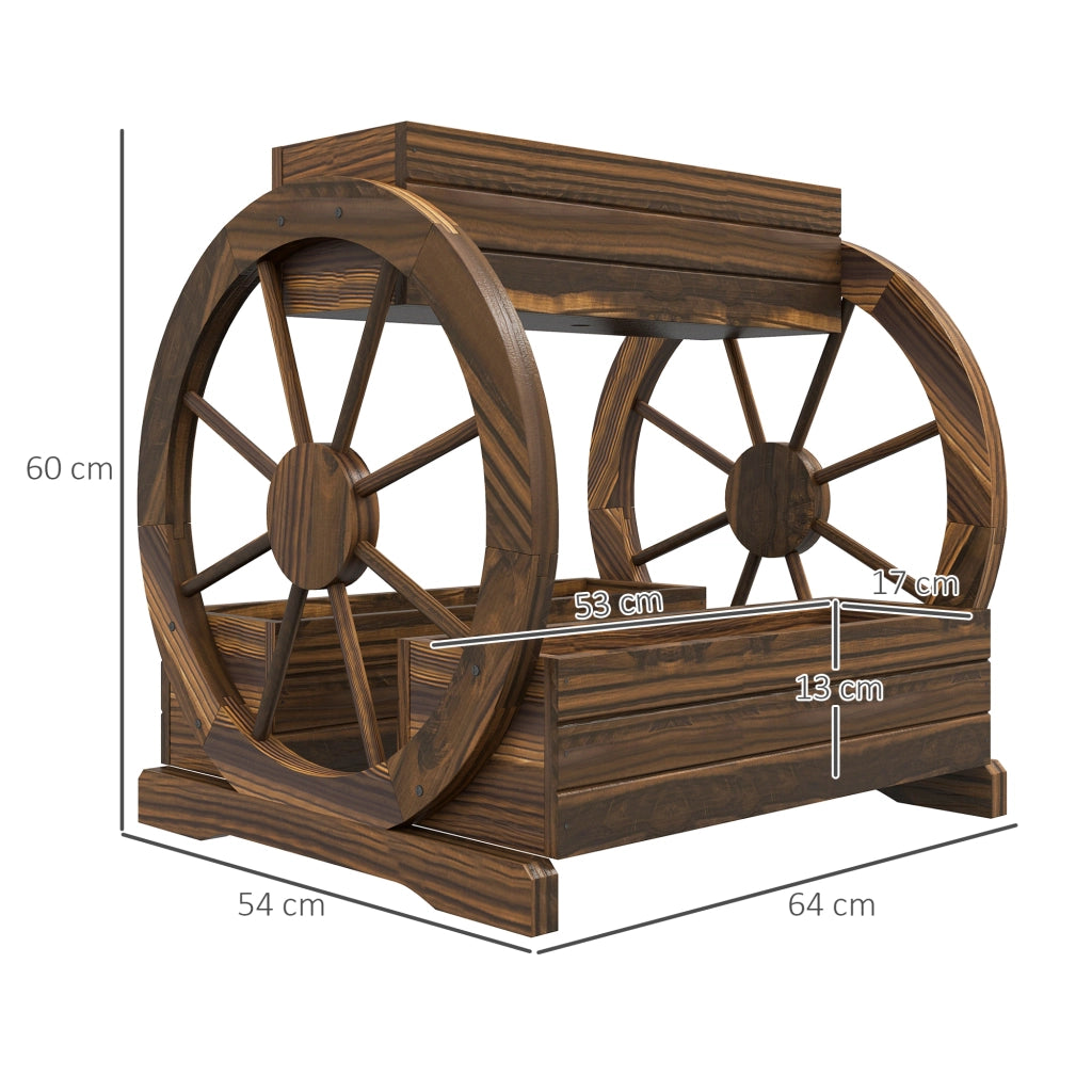 Fioriera a 2 livelli con 3 vasi e ruote in legno per esterno ¨C Zephmum ¨C 64x54x60 cm