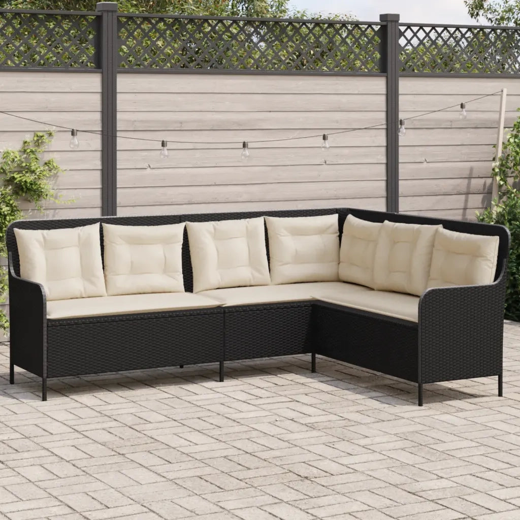 Divano da Giardino a L con Cuscini Nero in Polyrattan 369000