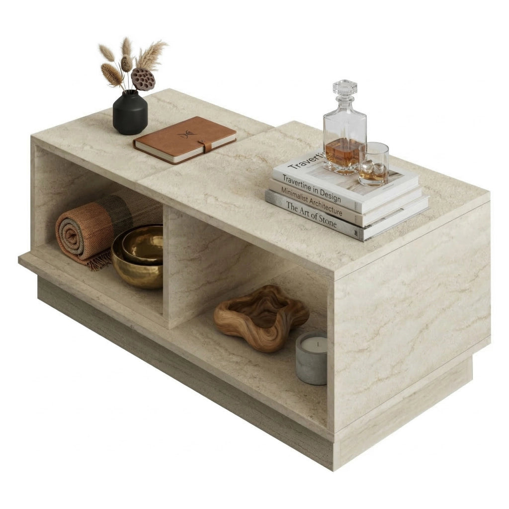 Morino, Tavolino da Salotto 2 Vani, 90x45x36h cm Beige Crema