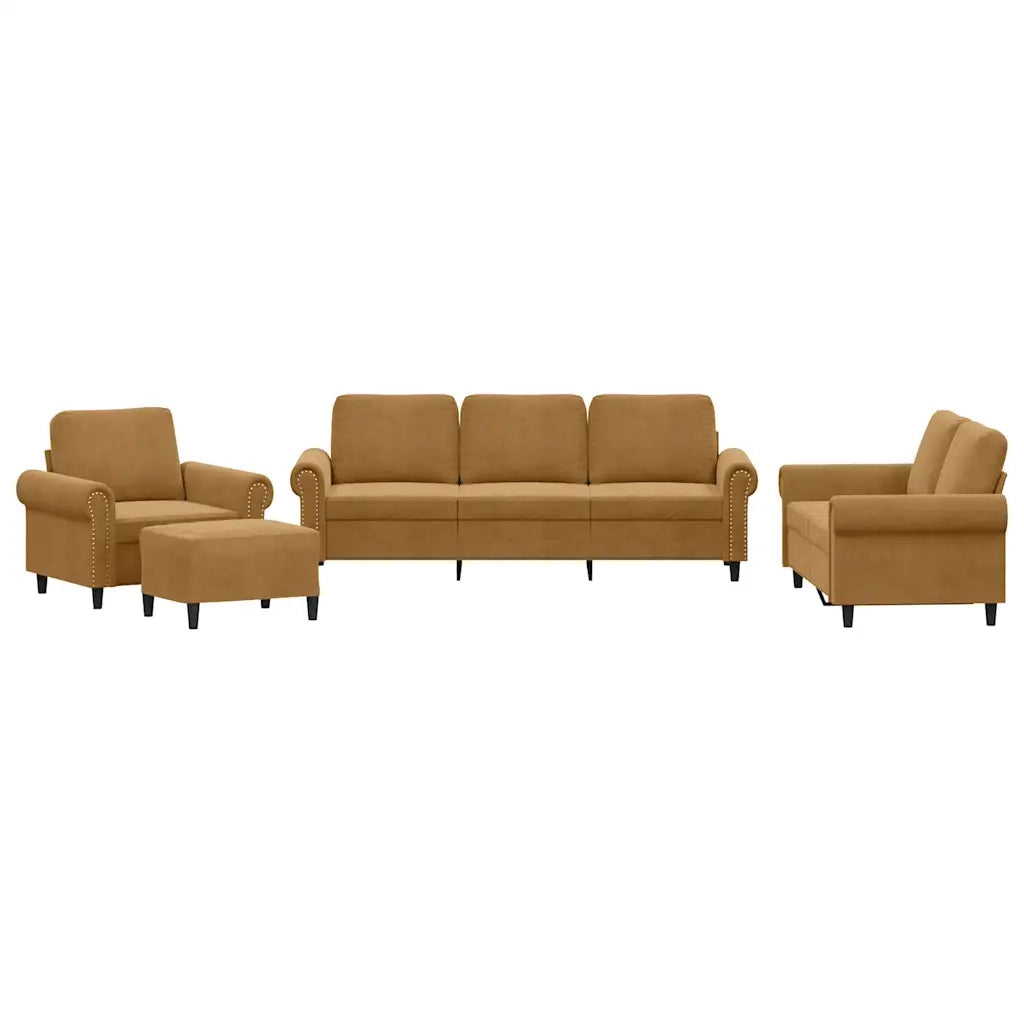Set di Divani 4 pz con Cuscini Marrone in Velluto 3202187