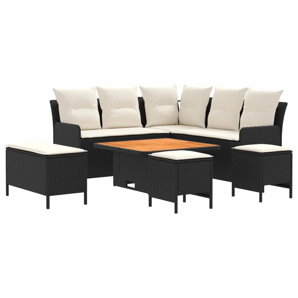 Set di Mobili con cuscino 7 pcs Nero e Crema Rattan in PE 3422210