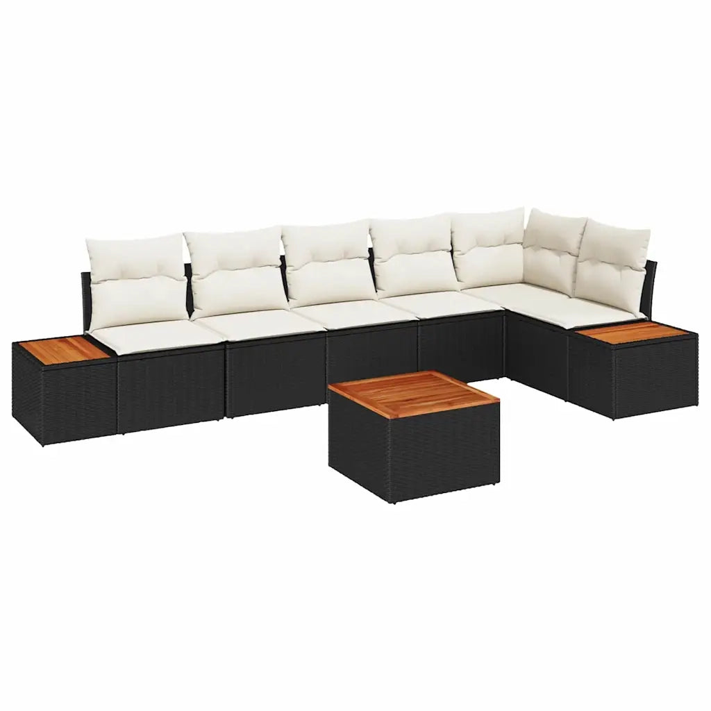 Set Divano da Giardino 6 pcs Nero e Crema Polyrattan