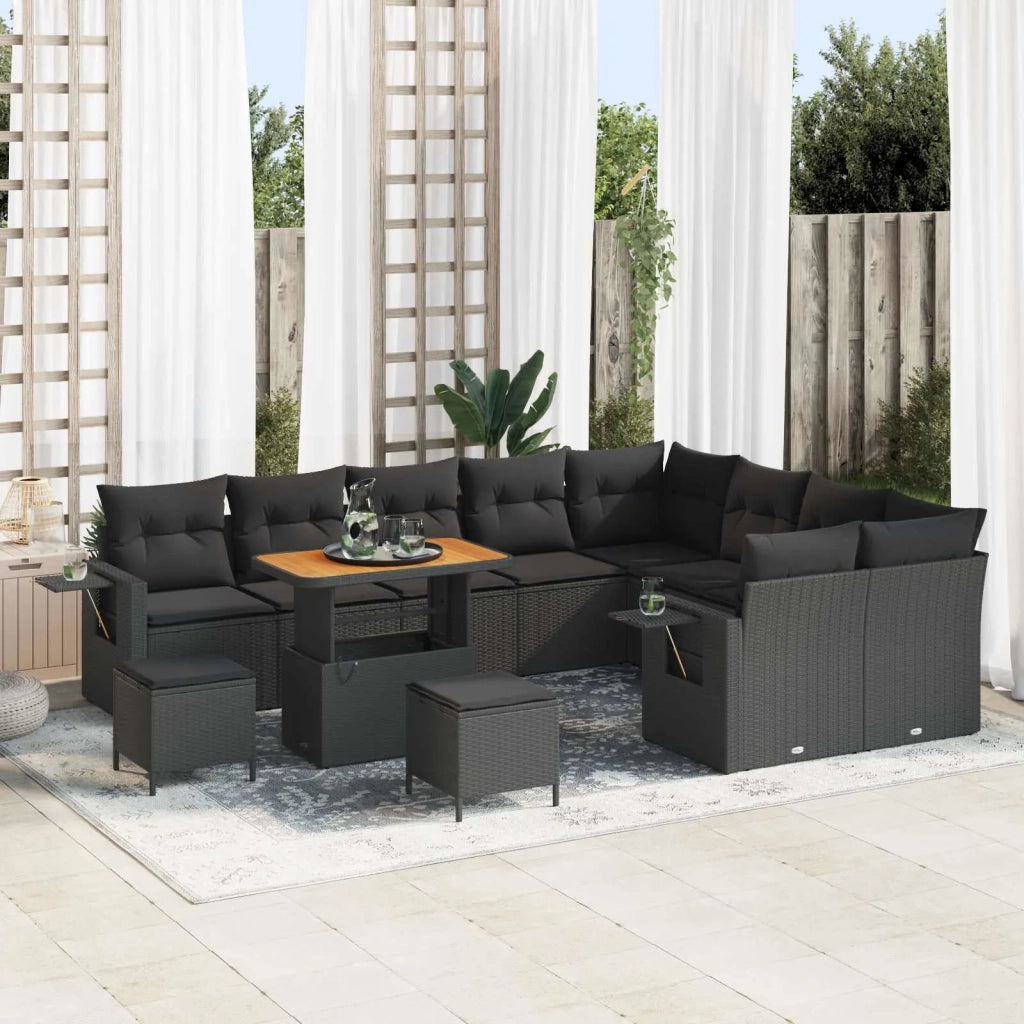 Set Divano da Giardino con cuscino 12 pcs Nero polyrattan 3363734