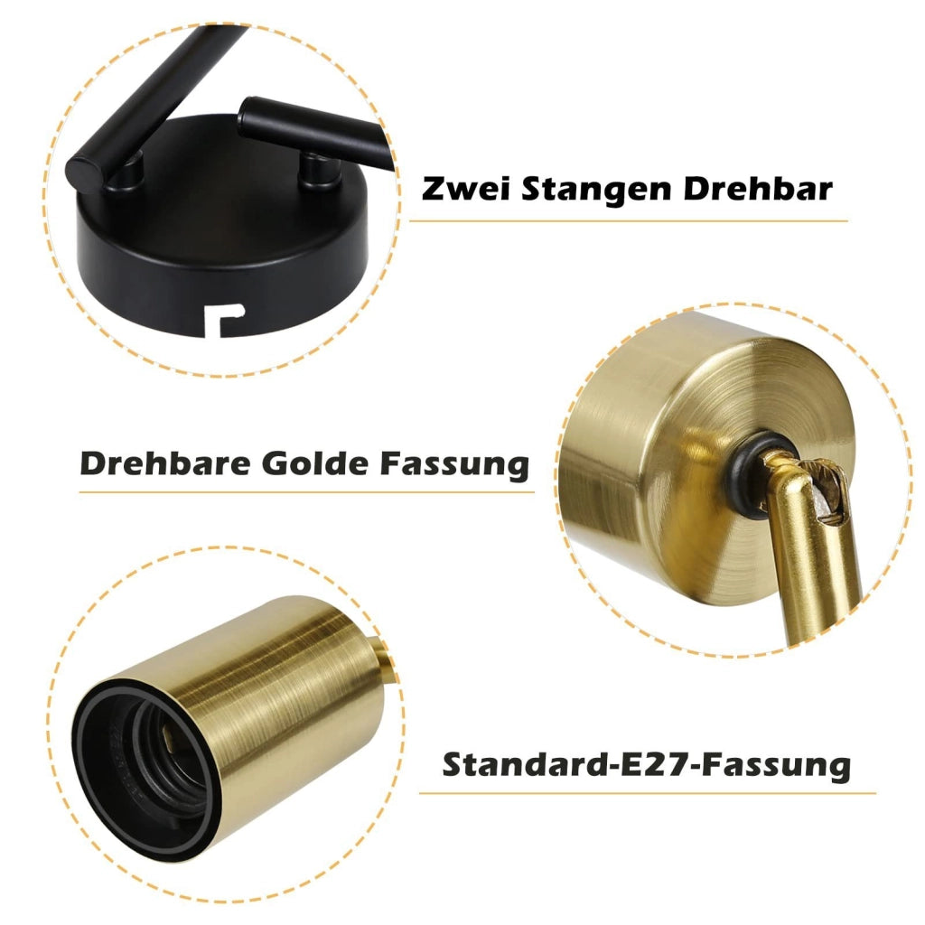 ZMH Faretto da soffitto vintage E27 nero oro a sospensione