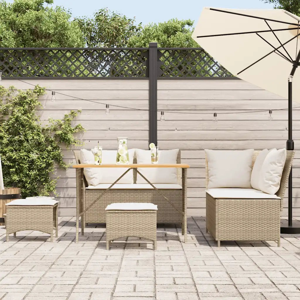Set Divano da Giardino 5 pz con Cuscini Beige in Polyrattan