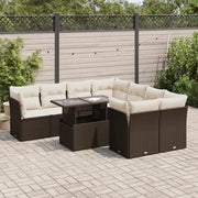 Set Divani da Giardino 9pz con Cuscini Marrone in Polyrattan 3326134