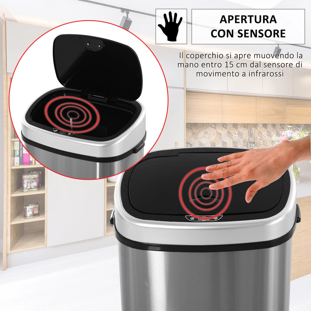 Bidone con Coperchio a Sensore Infrarossi ¨C Minimal ¨C Acciaio ABS 40.9x28.9x68cm
