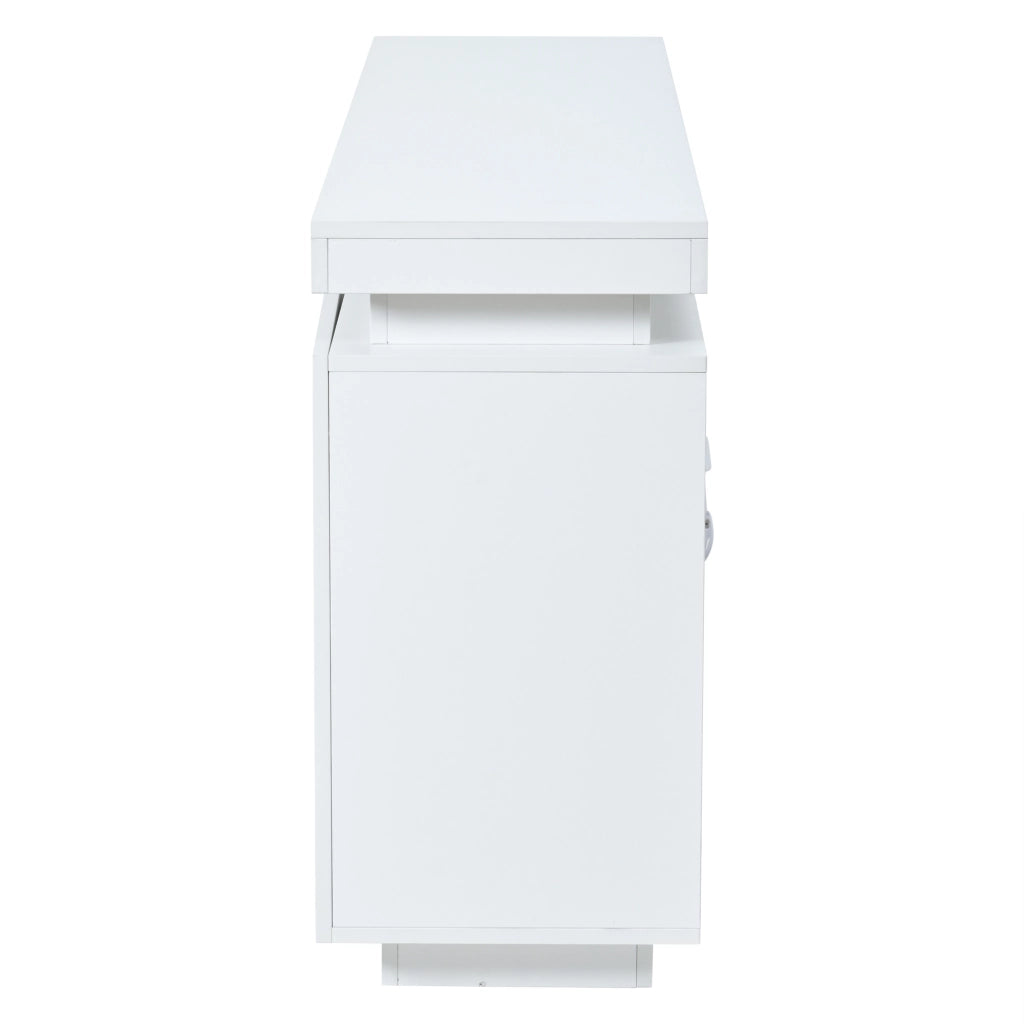 Credenza soggiorno 140 x 35 x 72,5 cm con 2 cassetti, 4 ante e illuminazione LED, bianco lucido