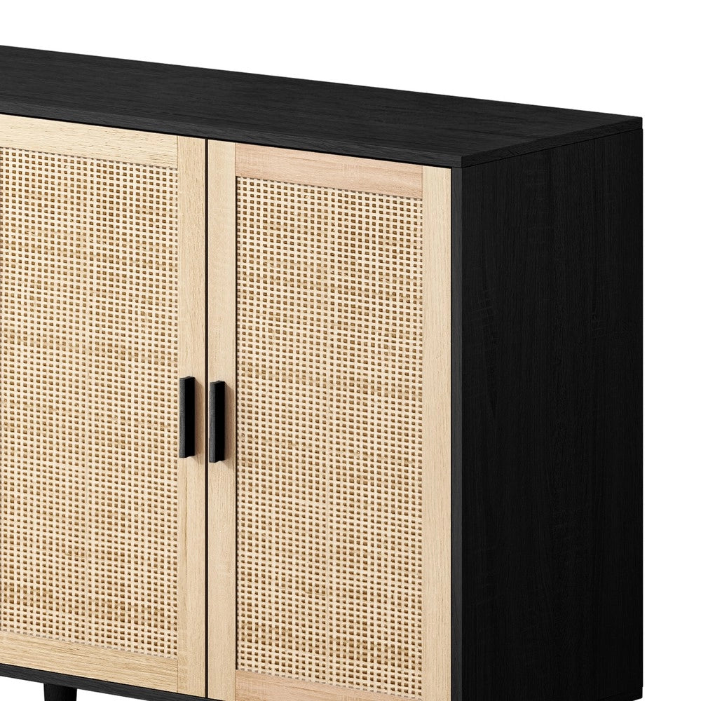 Armadio a 4 Ante in Rattan con Ripiani ¨C MINIMAL ¨C Nero, 158 cm