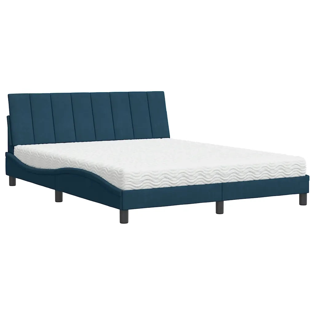 Letto con Materasso Hanko Blu 160x200 cm in Velluto 3208608