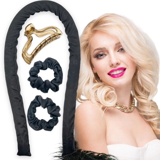 Set di Rotoli per Capelli a Caldo Senza Uso di Ferro - Dimensioni XXL - Lunghezza 100 cm - Diametro 3 cm - Materiale Satin Nero - Rotoli per Capelli a Caldo