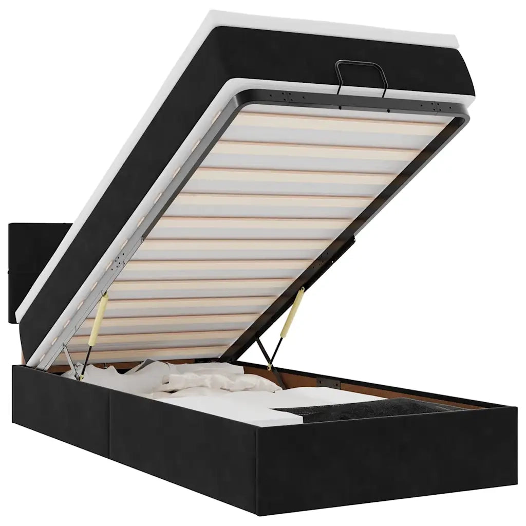 Pouf Letto con Materasso e LED Nero 80x200cm in Velluto