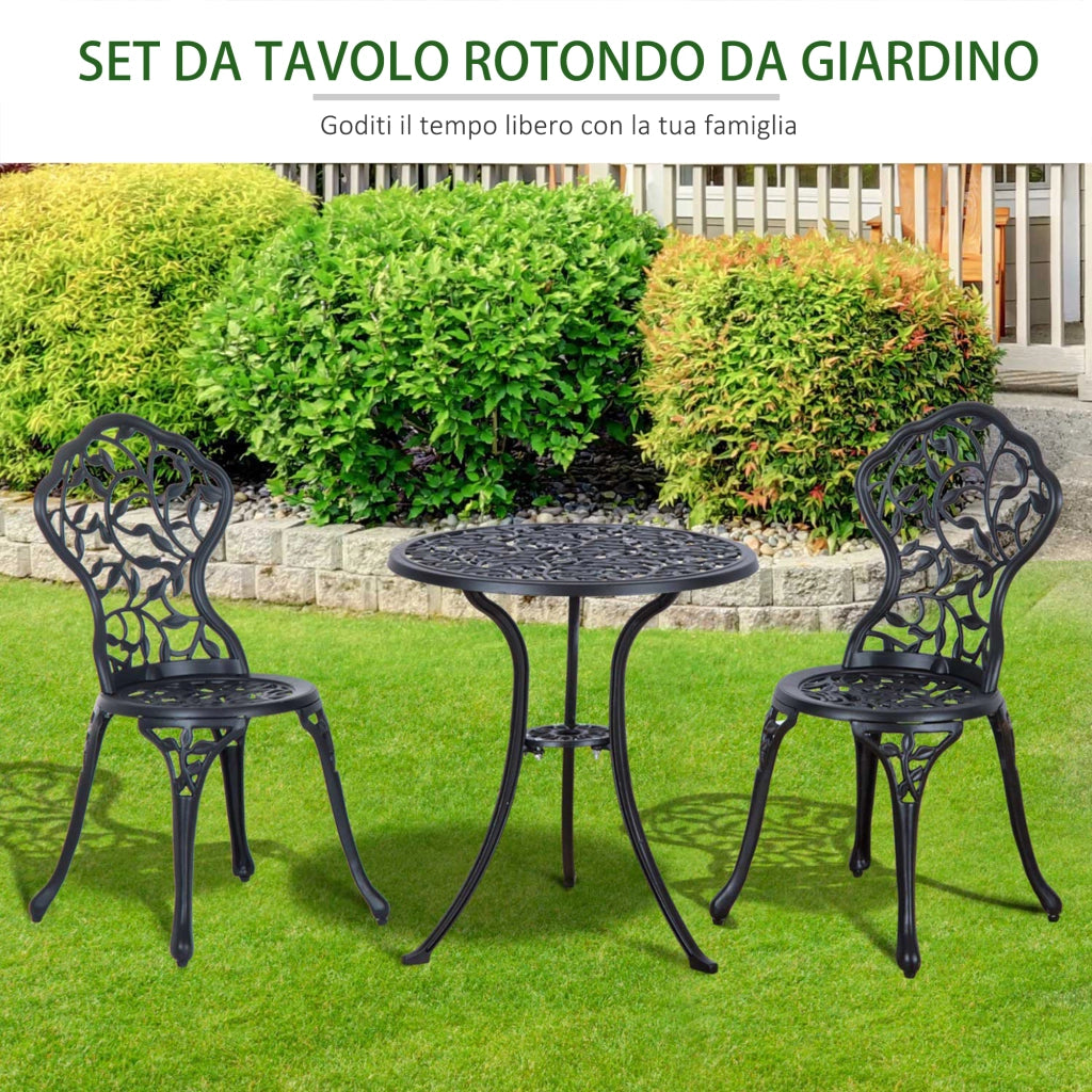 Set da Giardino 3 Pezzi con Tavolo Rotondo e 2 Sedie ¨C Xylo ¨C Alluminio Nero