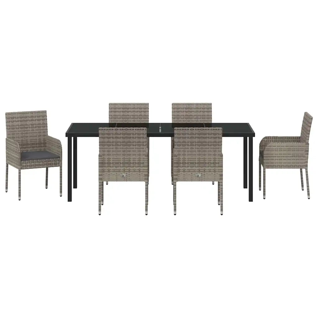 Set da Pranzo per Giardino con cuscino 7 pcs Grigio polyrattan 3380111