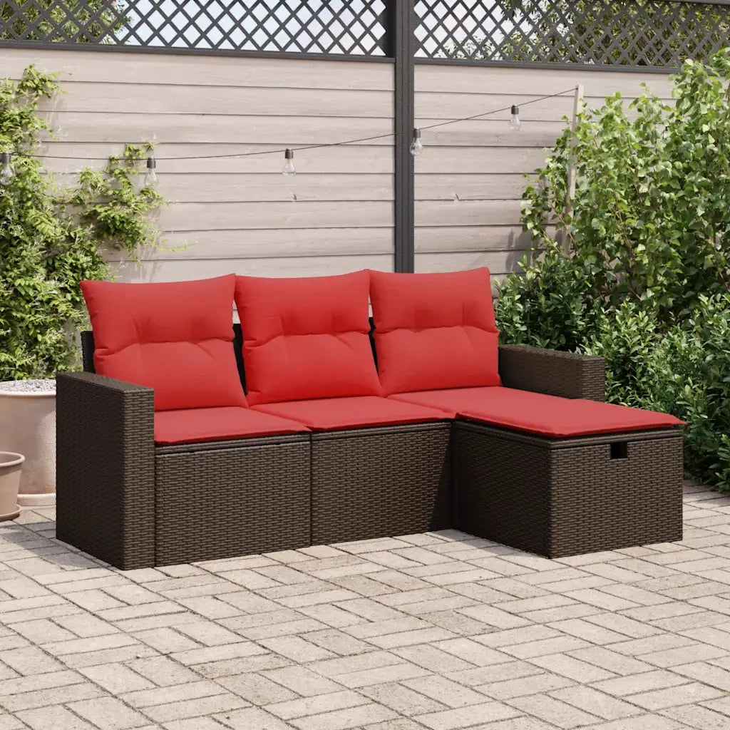 Set Divano da Giardino 4 pz con Cuscini Marrone in Polyrattan 3325360