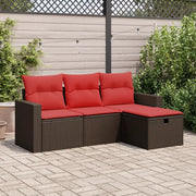 Set Divano da Giardino 4 pz con Cuscini Marrone in Polyrattan 3325360