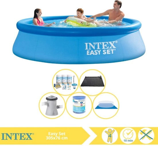 Piscina Easy Set - Piscina Inflabile - 305x76 cm - Incluso Kit di Manutenzione, Filtro, Tappeto Antivento e Mat Matita Solare