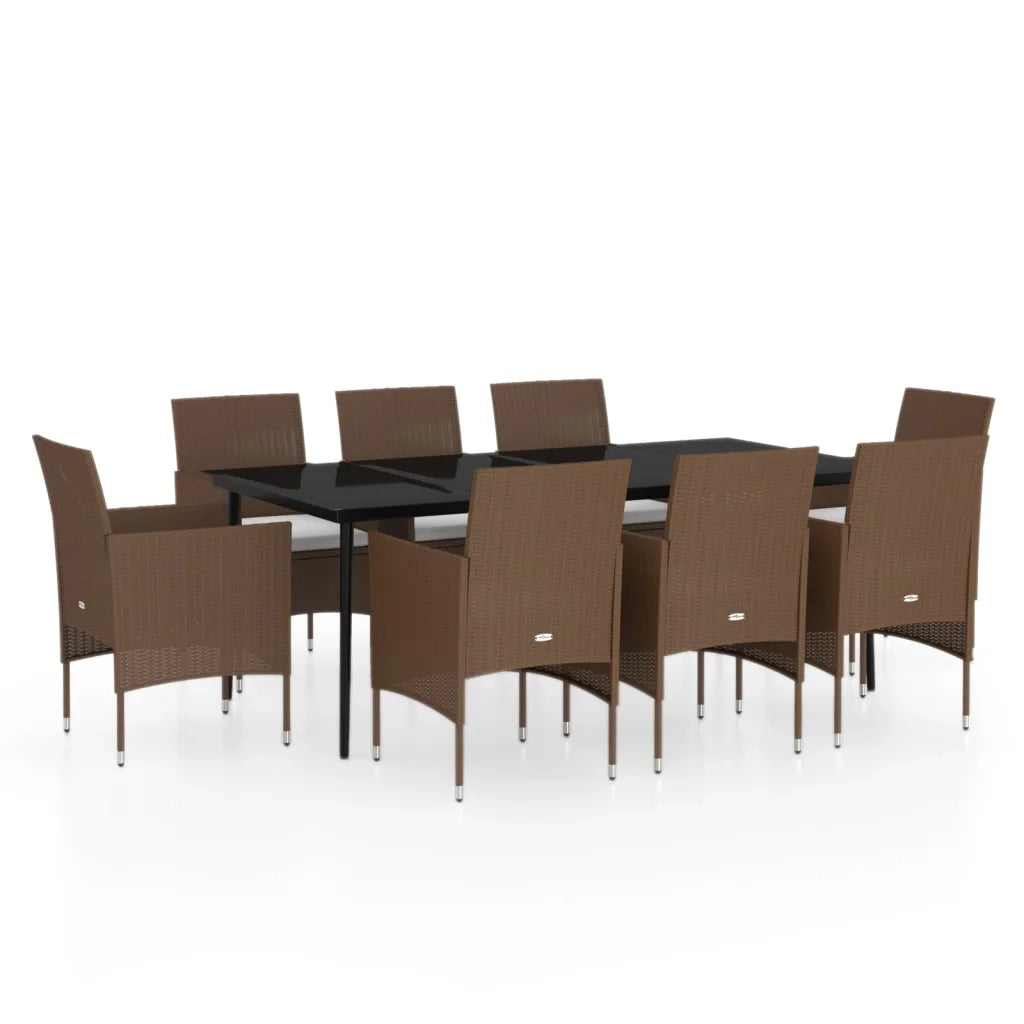 Set da Pranzo da Giardino con Cuscini 9 pz Marrone e Nero 3099322