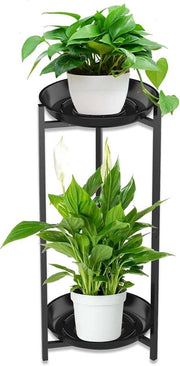 Stand per piante in metallo per interni - Adatto per balcone e giardino - 2 livelli - Nero