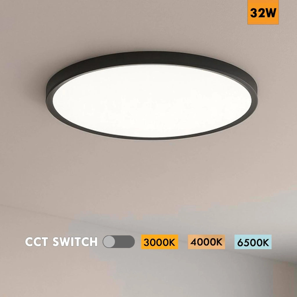 Plafoniera tonda design sottile slim moderna LED 32W CCT IP40 luce soffitto bagno cucina soggiorno ufficio 40cm COLORE NERO
