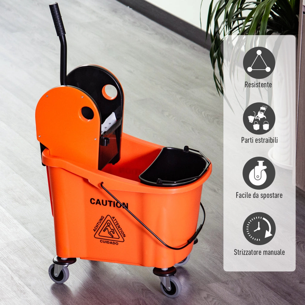 Carrello Lavapavimenti con Secchi e Strizzatore ¨C Minimal ¨C Arancione e Nero, 36L