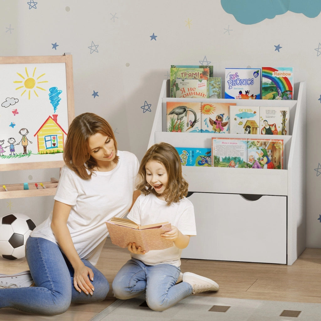 Libreria per Bambini 62.5x30x70 cm 3 Ripiani e Cassetto Inferiore Bianco