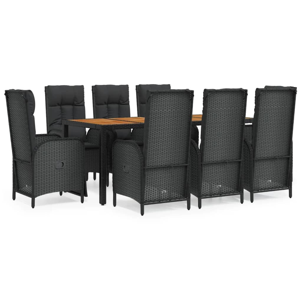 Set da pranzo da giardino da 9 pezzi e cuscini resina intrecciata nera 02_0014829