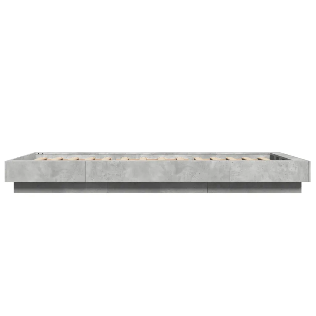 Letto singolo | Letto per adulti | Giroletto Luci LED Grigio Cemento 90x200cm in Legno Multistrato
