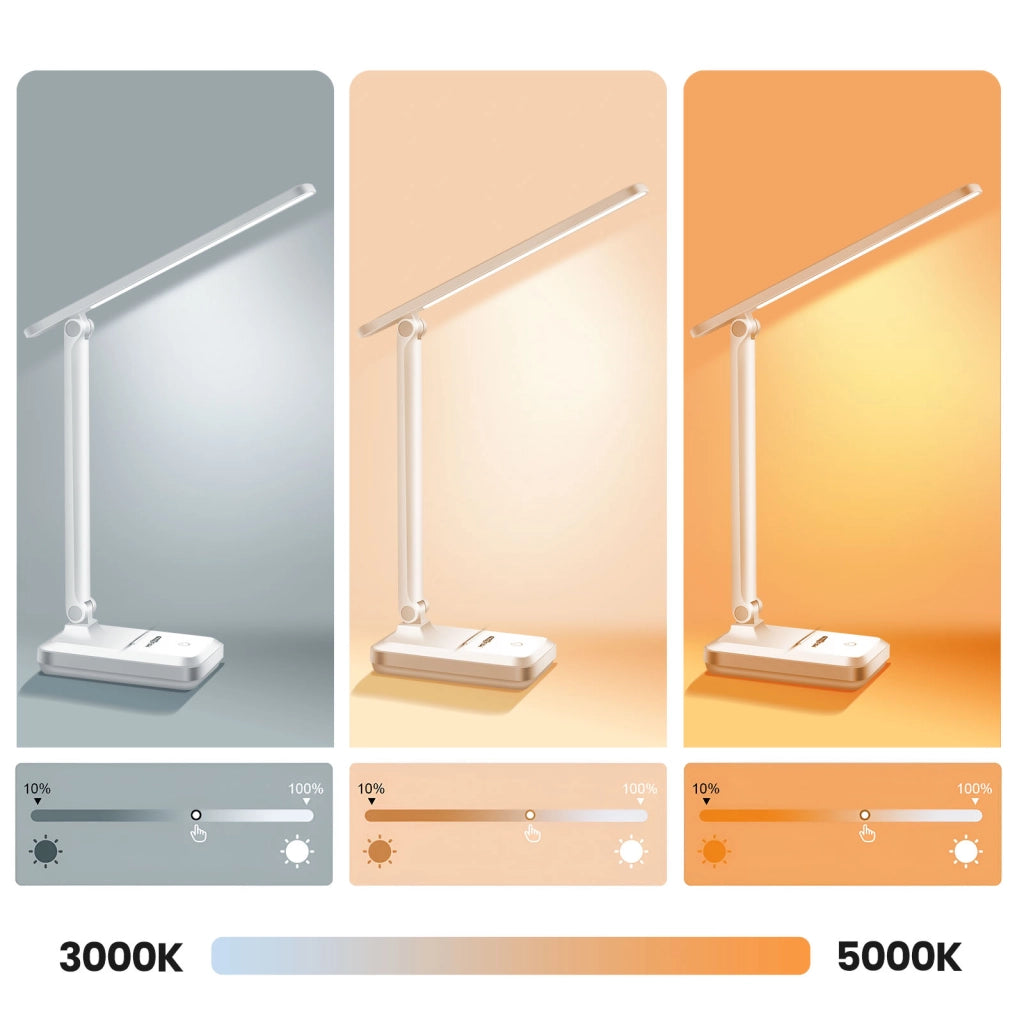 Lampada LED da scrivania pieghevole ricaricabile con touch e supporto integrato Bianco Max excell