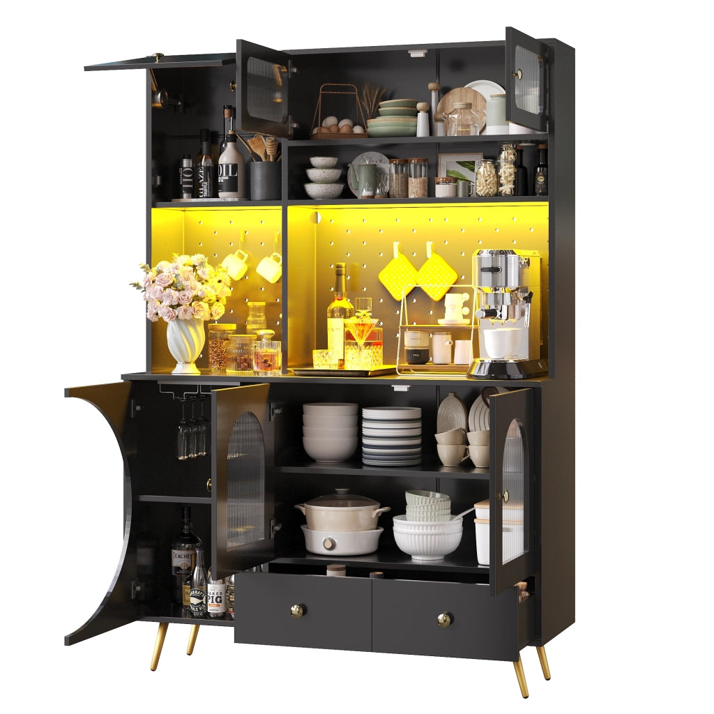 Mobile Credenza con LED, USB e Prese ¨C MINIMAL ¨C Nero, Vetro, Cassetto