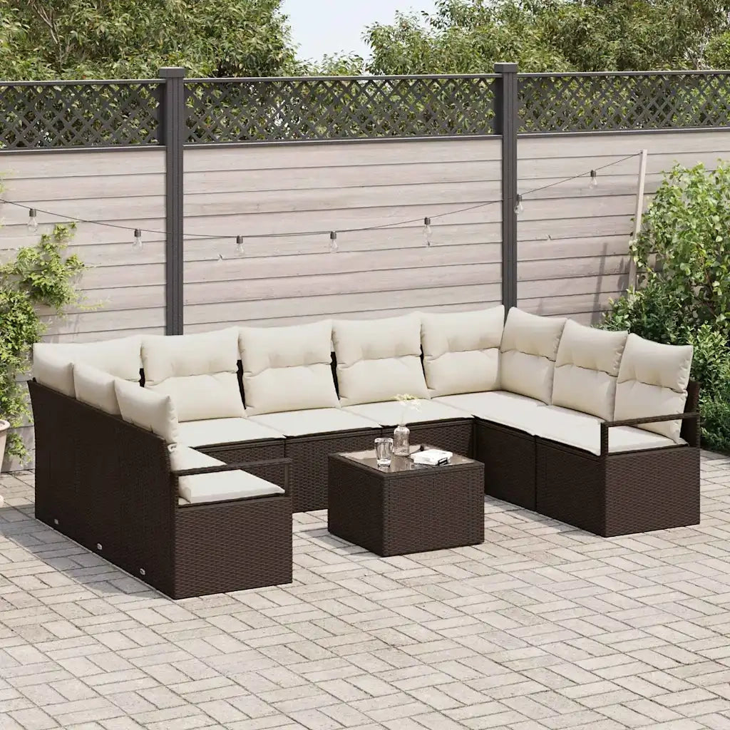 Set di divani con cuscino 10 pcs Marrone polyrattan 3346548