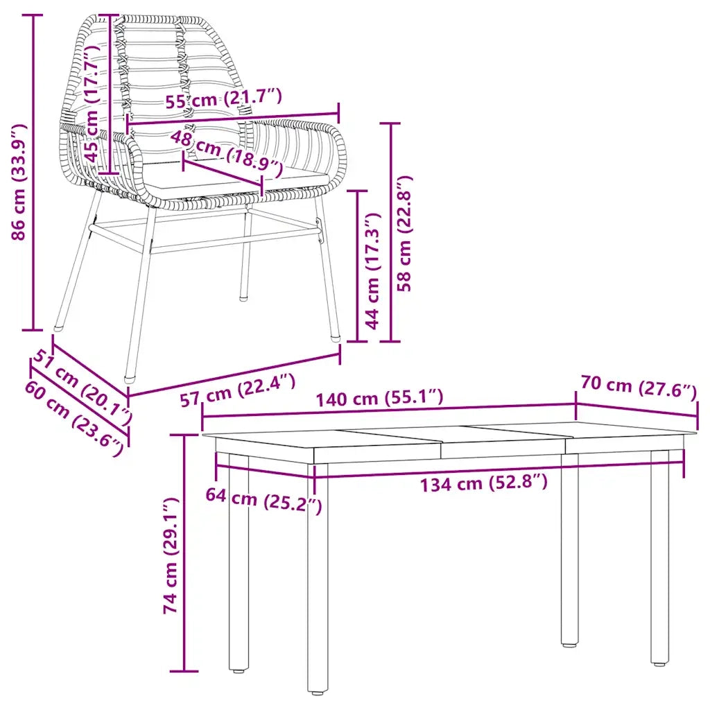 Set da Pranzo da Giardino 5pz con Cuscini Polyrattan Vetro 3334557