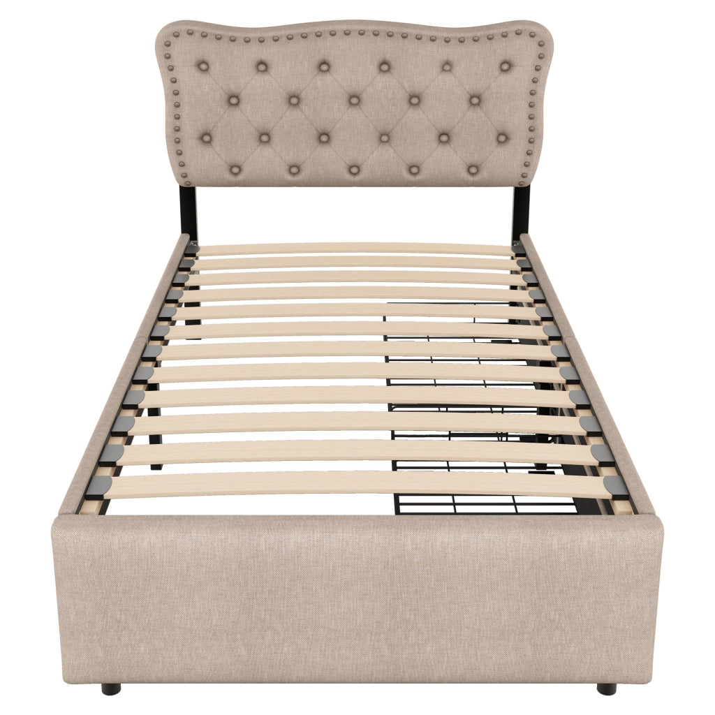Letto Imbottito con Cassetti ¨C MINIMAL ¨C Beige 90x200