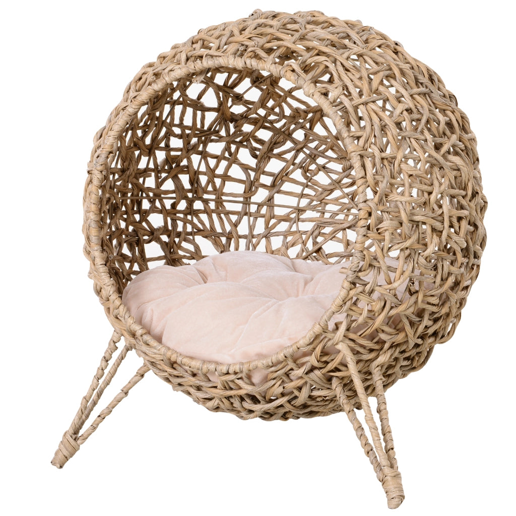 Letto per Gatti con Base e Cuscino ¨C Zephmum ¨C Legno Naturale ¦µ52x58 cm