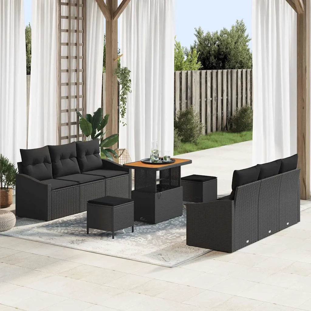 Set Divano da Giardino con cuscino 9 pcs Nero polyrattan 3362609