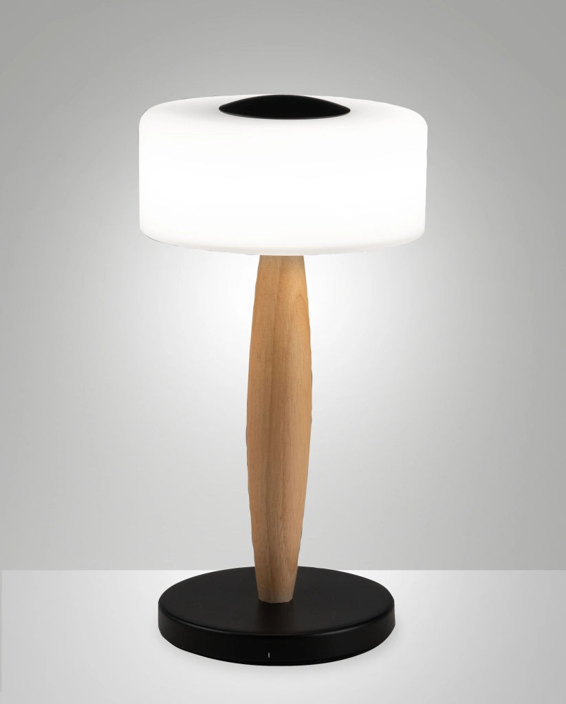 Lampada da tavolo Elea LED 8W 860lm 3000K, Struttura in metallo, legno e vetro soffiato con regolazione luce al tocco, Colore Nero - Elea