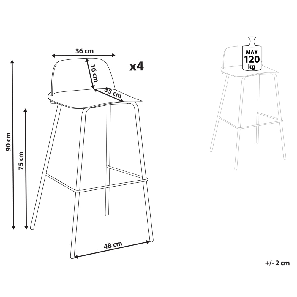 Set di 4 sgabelli da bar moderni in plastica nera sintetica e gambe in metallo stile moderno contemporaneo