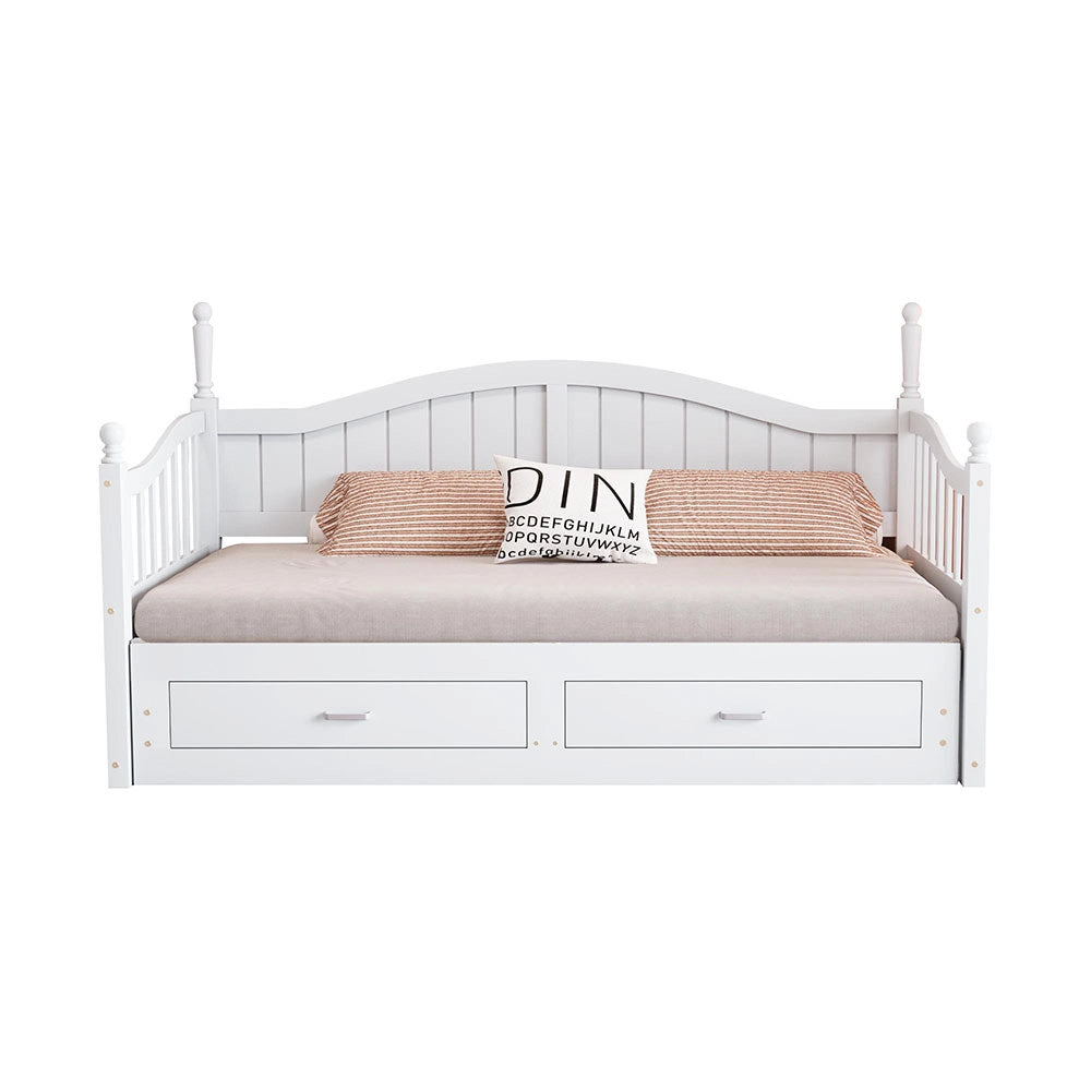 Divano letto stile romano - Xylo - bianco, braccioli, legno pino