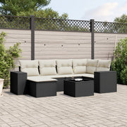 Set Divani da Giardino con Cuscini 7pz Nero Polyrattan