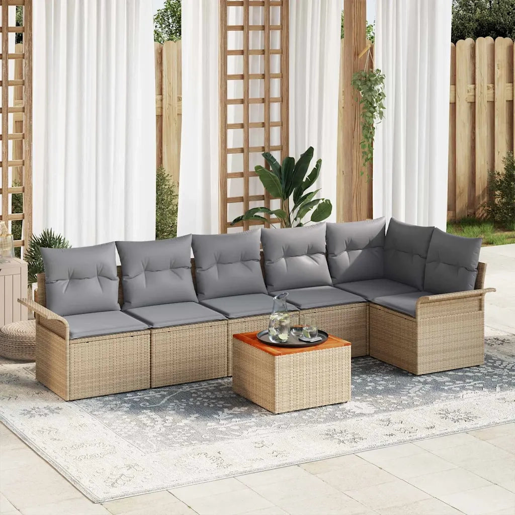 Set Divano da Giardino con cuscino 7 pcs Beige polyrattan