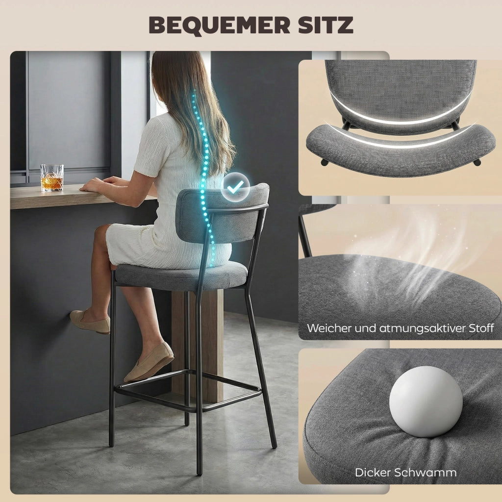 Set 2 Sgabelli da Bar Imbottiti ¨C Xylo ¨C Schienale Curvo, Grigio