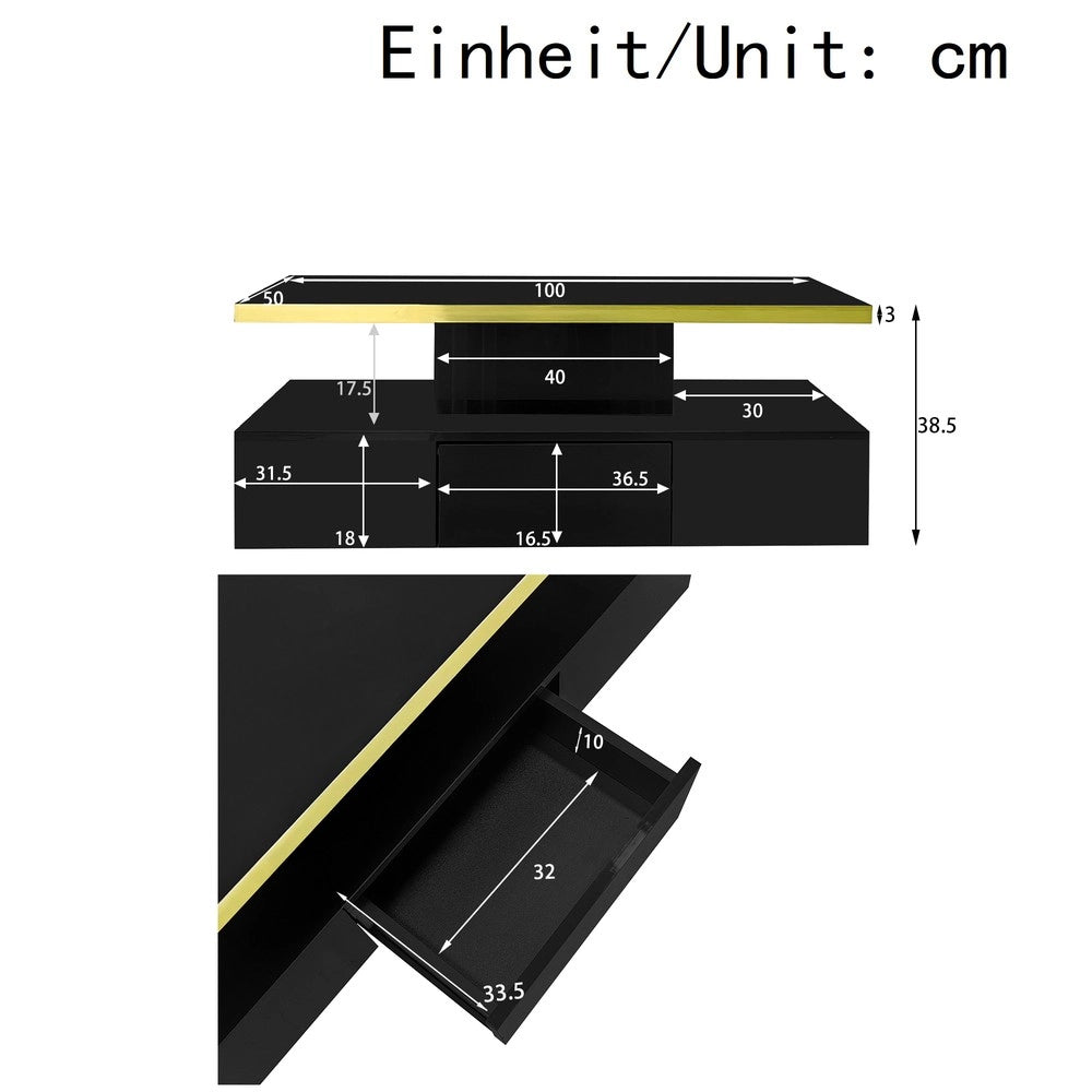 Tavolino da Caff¨¨ con Cassetti e LED ¨C MINIMAL ¨C Nero Lucido, 2 Ripiani