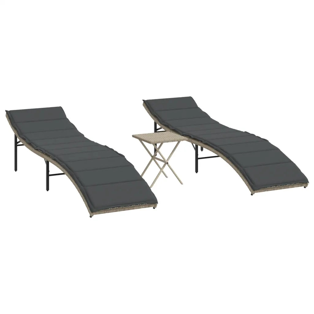 Lettini Prendisole 2 pz | Sdraio da giardino | Lettino da sole con Tavolino Grigio Chiaro in Polyrattan