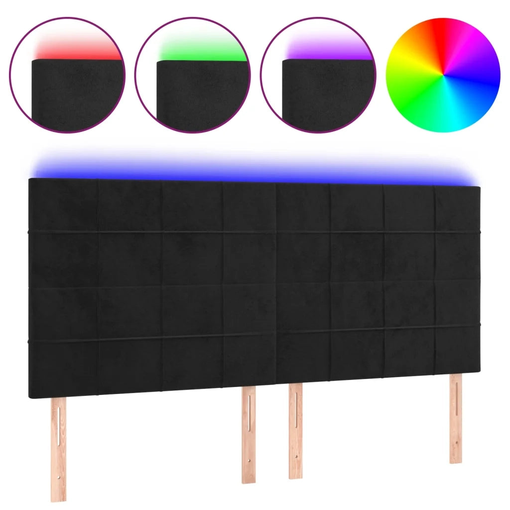 Testiera a LED Nera 200x5x118/128cm in Velluto 3122492