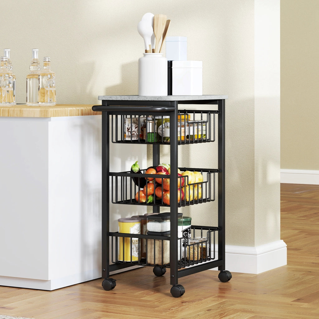 Carrello da cucina 3 livelli ¨C Minimal ¨C acciaio, ruote