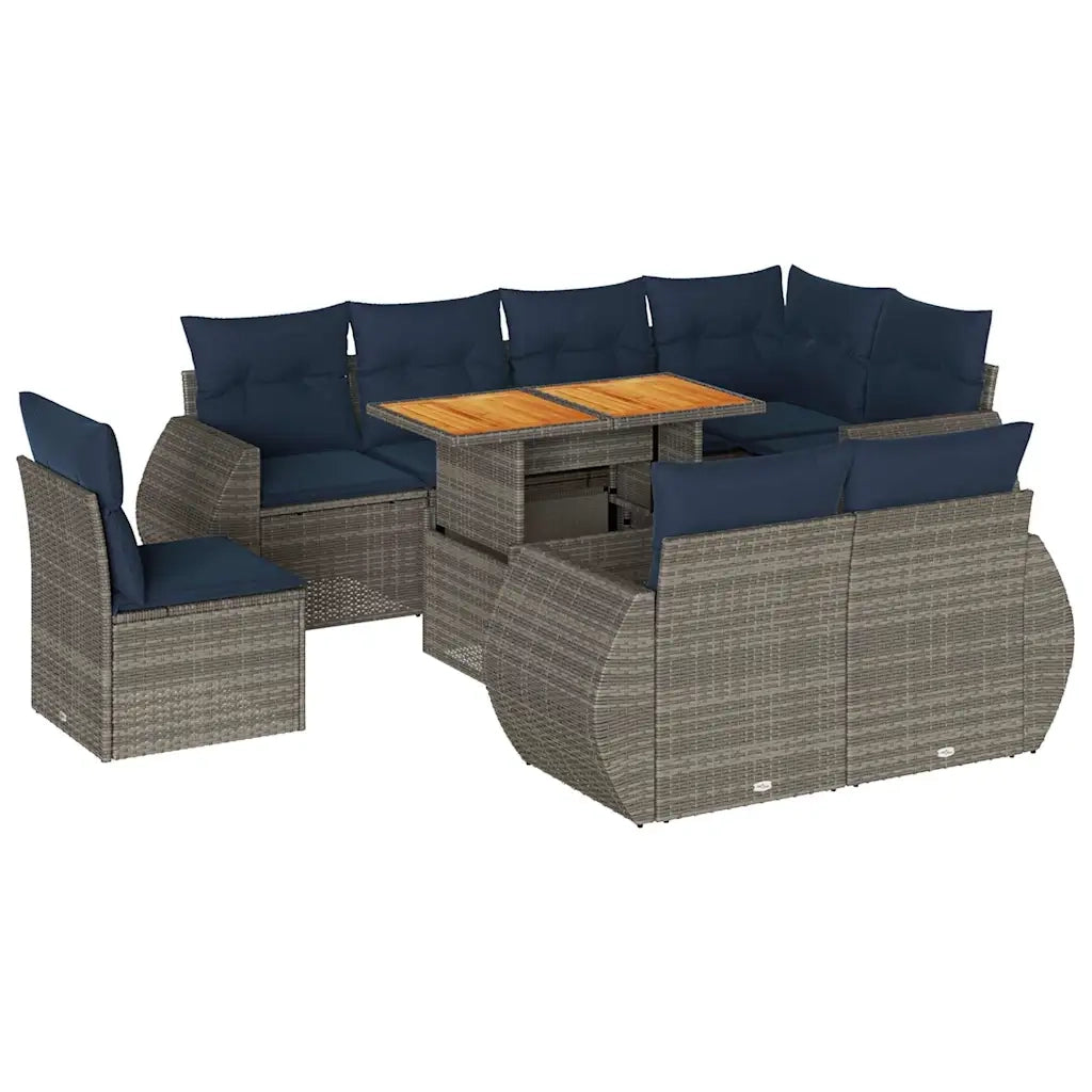 Set Divano da Giardino 9 pz con Cuscini Grigio in Polyrattan 3327281