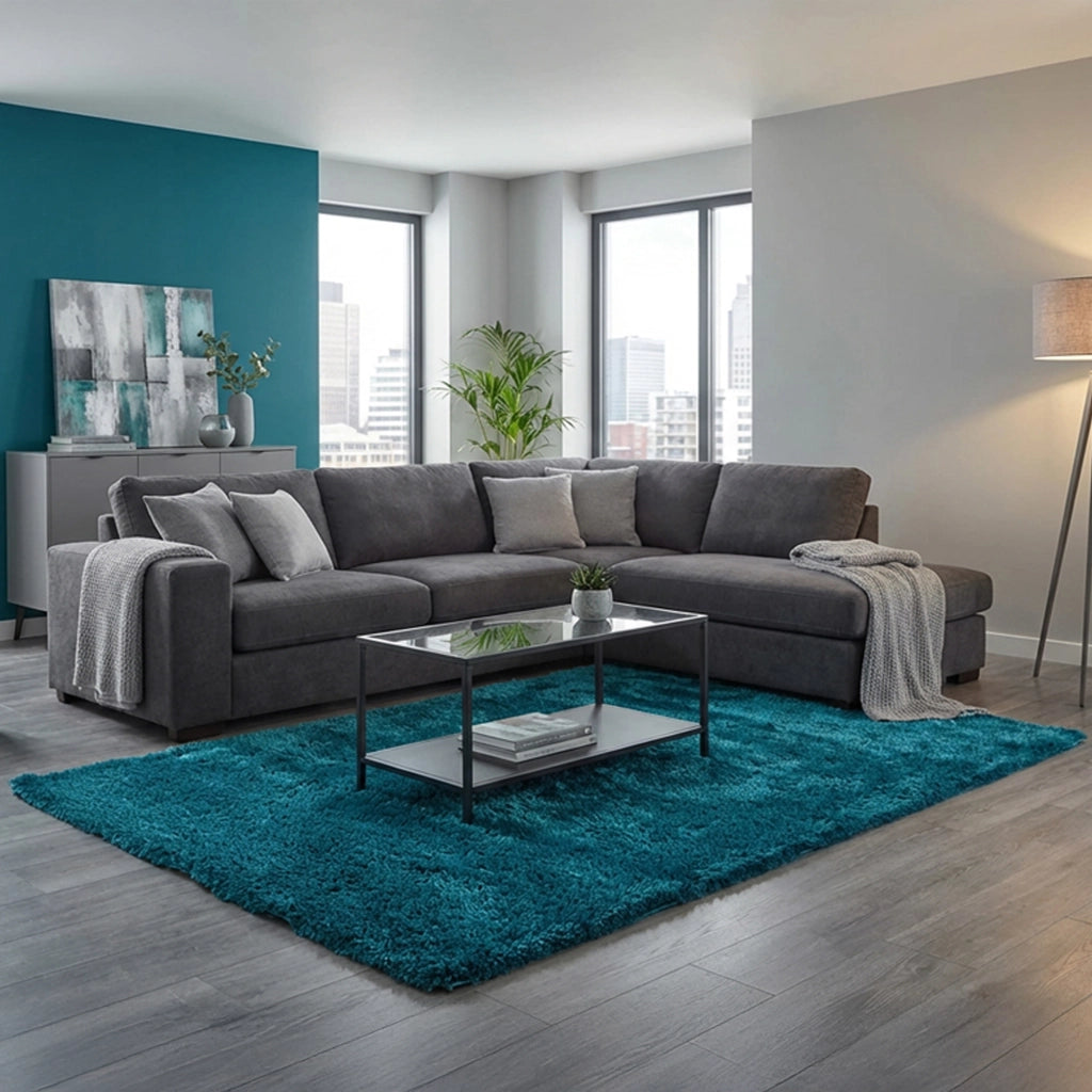 Latenega, Tappeto Altezza Pelo 35 mm 100% Poliestere, 190x133 cm Azzurro Turchese