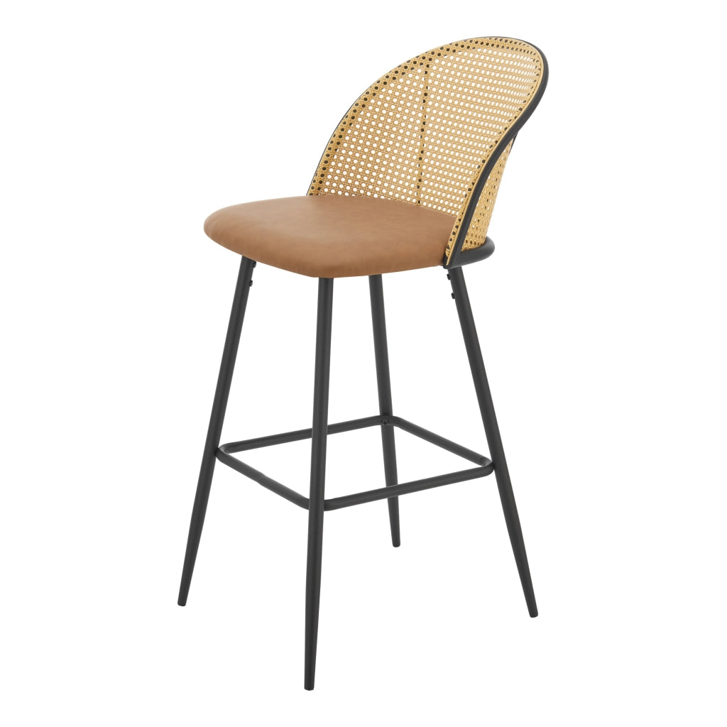 Set 'Gausdal' 2 Sgabelli da Bar Similpelle con Schienale in Rattan [en.casa]