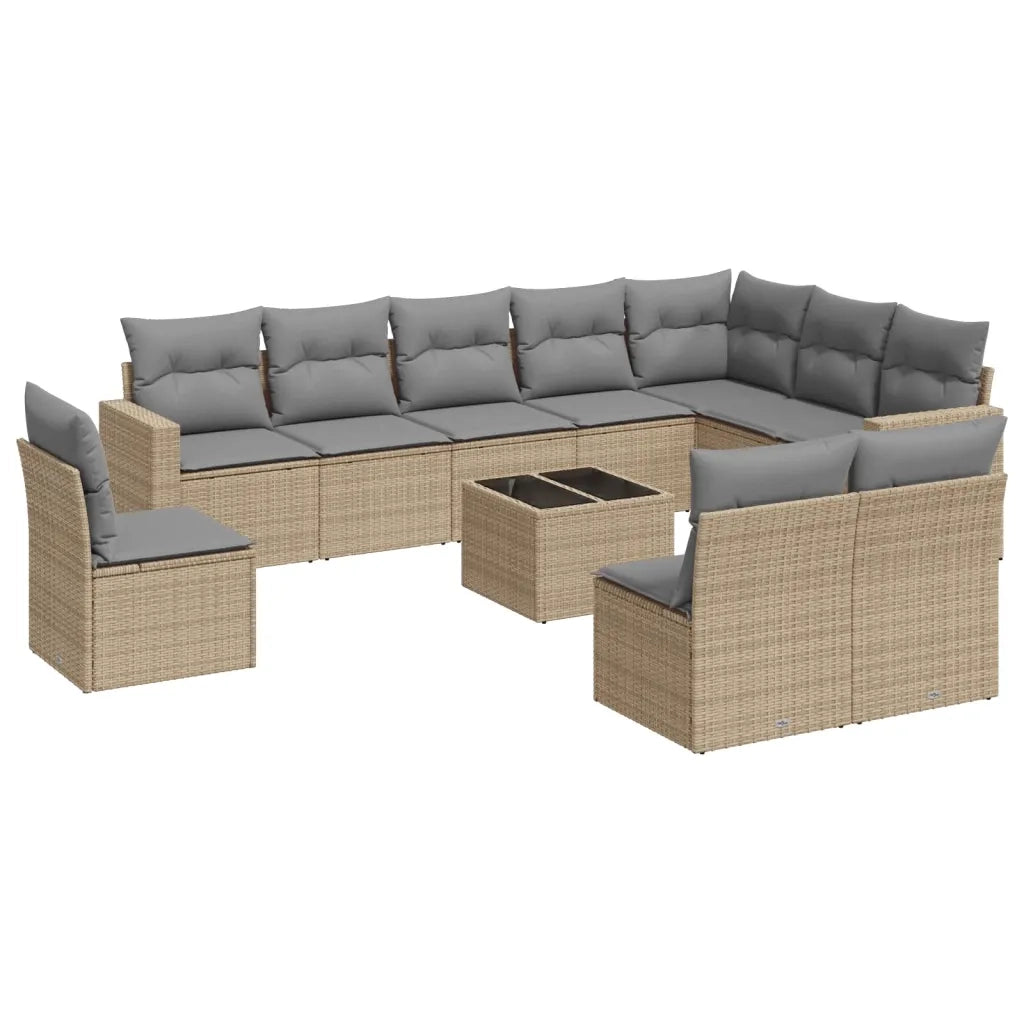 Set Divani da Giardino 11 pz con Cuscini Beige in Polyrattan 3219109